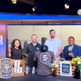 Representatives from Guinness Open Gate Brewery, the Brewers Association of Maryland and WJZ anchors on WJZ set.